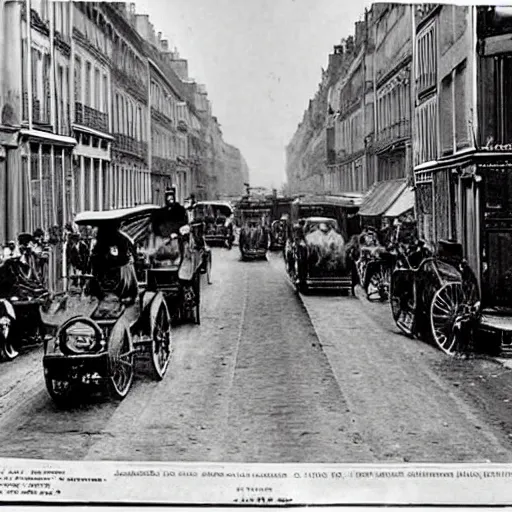 Prompt: une rue de paris vide avec des voitures garees en 1 8 8 0