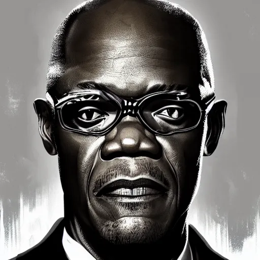 Image similar to Samuel Jackson as james bond, portrait, highly detailed, digital painting, artstation, concept art, sharp focus, illustration, art , style of Walter Martin Baumhofer