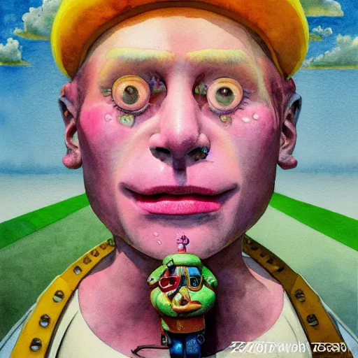 Image similar to watercolor cartoon grunge portrait of gay Thomas the tank engine. intricate abstract, make-up, intricate artwork. Joy, Happiness, drag, by zdzisław Beksiński, wlop, dan mumford , trending on artstation, Greg rutkowski very coherent symmetrical artwork. cinematic, hyper realism, high detail, octane render, 8k