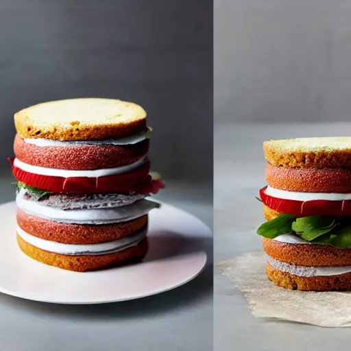 Prompt: a cake sandwich, cookbook photo