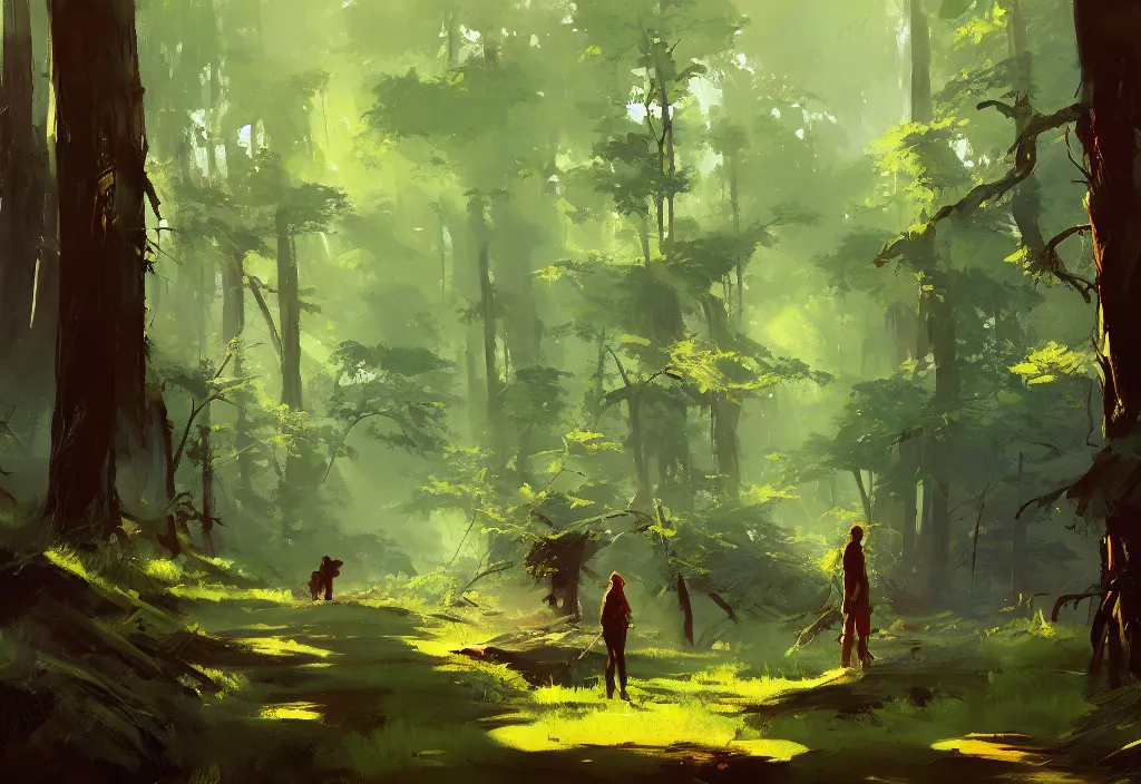 Image similar to greg manchess painting of a forest landscape, painting, trending on artstation, by ismail inceoglu and craig mullins