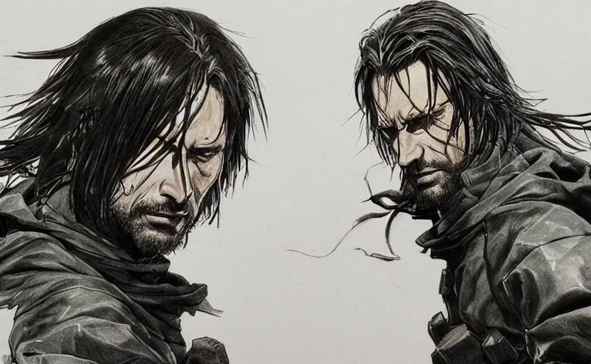 Image similar to yoji shinkawa drawing of aragorn,