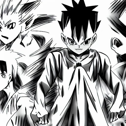 Image similar to gon transformation, black and white, rage, 8 k, high quality, anime, manga