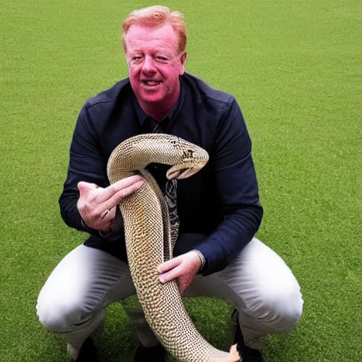 Prompt: photograph of steve mclaren with his pet snake