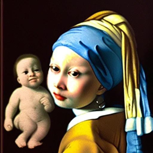 Prompt: baby Einstein, Vermeer painting, high quality