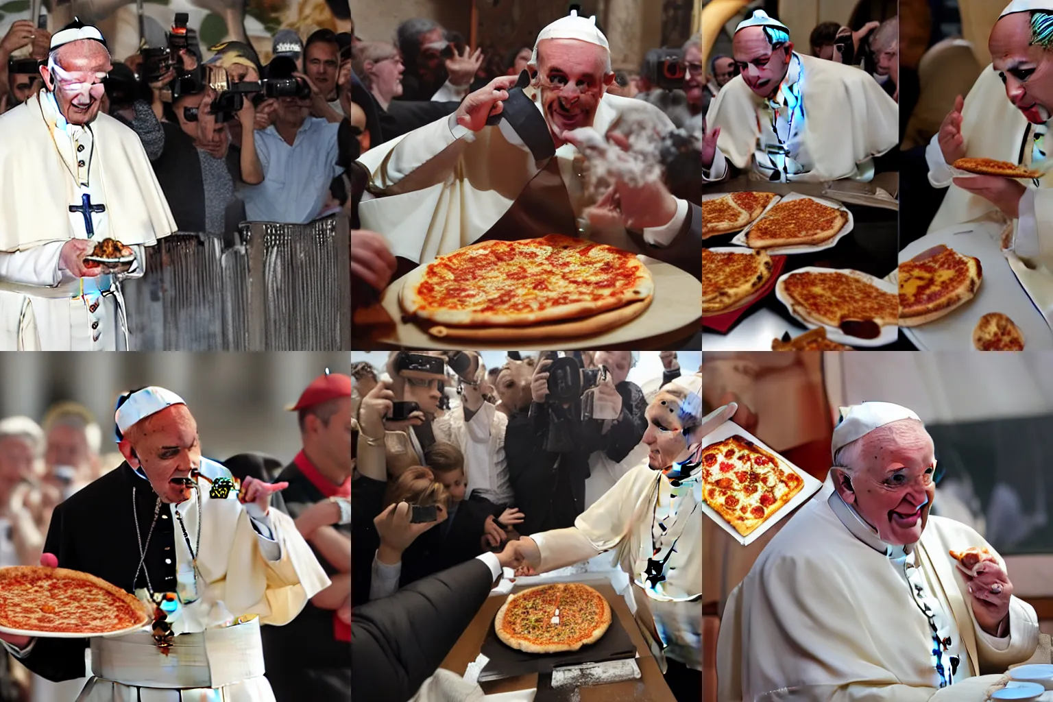 Prompt: the pope eating pizza, photo