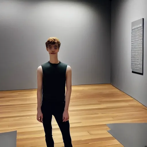 Prompt: “a realistic detailed photo of a guy who is an attractive humanoid who is half robot and half humanoid, who is a male android, twitch streamer Ninja Tyler Blevins, shiny skin, posing like a statue, blank stare, at the museum”