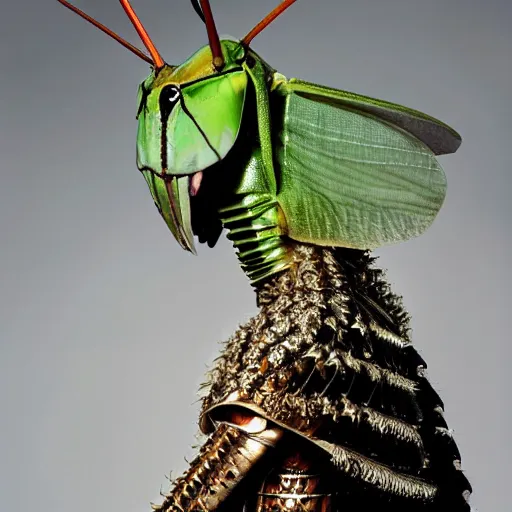 Image similar to a portrait of a beautiful young male wearing an alexander mcqueen armor made of a mantis , photographed by andrew thomas huang, artistic