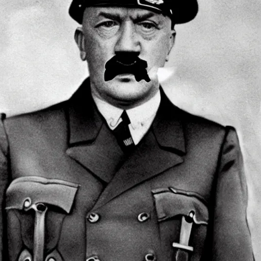 Image similar to Hitler shaves his mustache with a bayonet