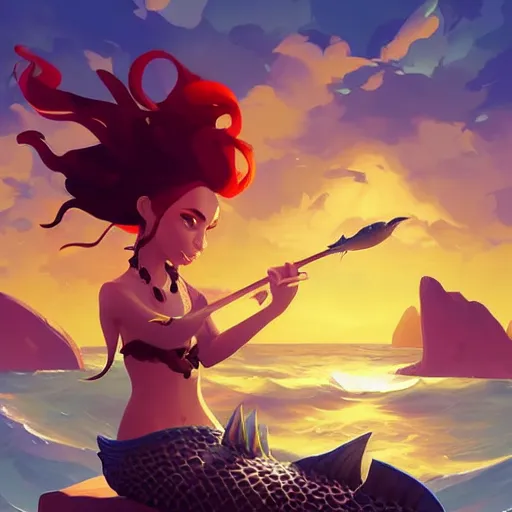 Image similar to painting mermaid treasure on sea of thieves game avatar hero smooth face median photoshop filter cutout vector, behance hd by jesper ejsing, by rhads, makoto shinkai and lois van baarle, ilya kuvshinov, rossdraws global illumination