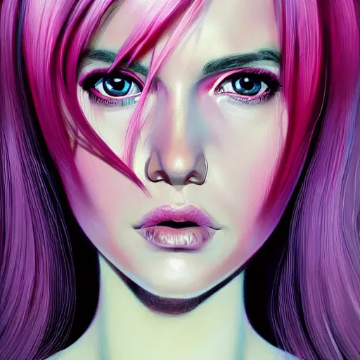 Prompt: half - voidcore symmetrical woman with cute - fine - face, pretty face, white and pink hair, realistic shaded perfect face, extremely fine details, by realistic shaded lighting, dynamic background, poster by ilya kuvshinov katsuhiro otomo, magali villeneuve, artgerm, jeremy lipkin and michael garmash and rob rey, pascal blanche, kan liu