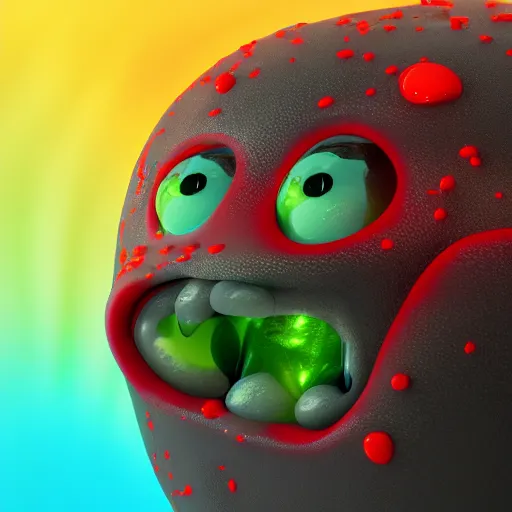 Image similar to lava lamp, gelatinous cute creature inside, happy, playful, vivid, globules, 8 k, octane render