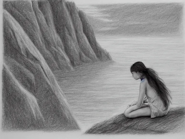 Sad Girl Sitting Down Drawing Image - Drawing Skill