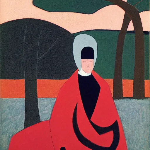 Image similar to a portrait of a character in a scenic environment by will barnet