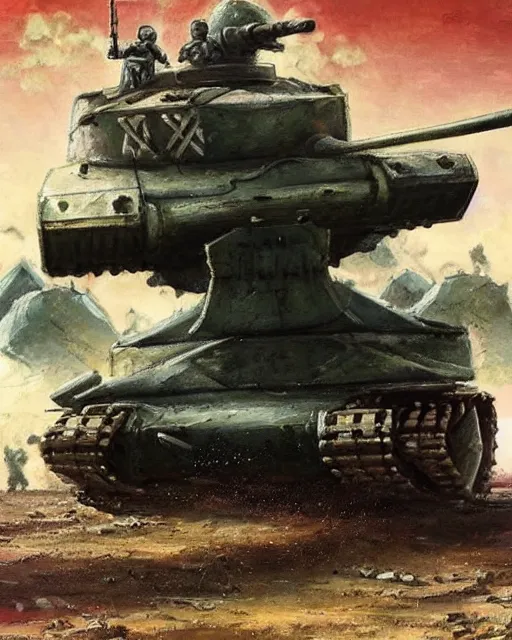 Prompt: ( ( t - 3 4 ) ) mech!!!! armed with a 7 5 mm cannon for an arm, giant!!!! humanoid!!!! figure, sharp angles, giant legs, oil painting, ( ( ( soviet tank ) ) ), tribal yurta, postapocalyptic, sharp focus