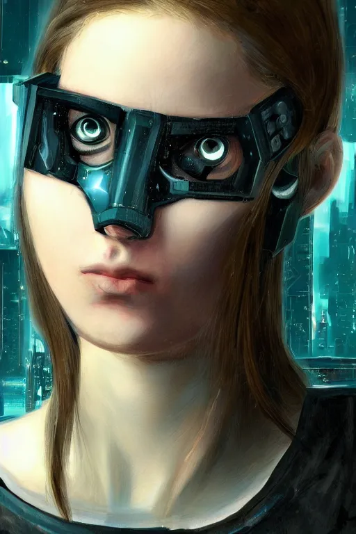 Image similar to a close - up portrait of a cyberpunk cyborg girl, by raphael, rule of thirds