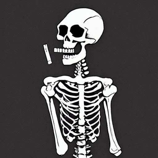 Image similar to skeleton smokin a cig, black background, noir style