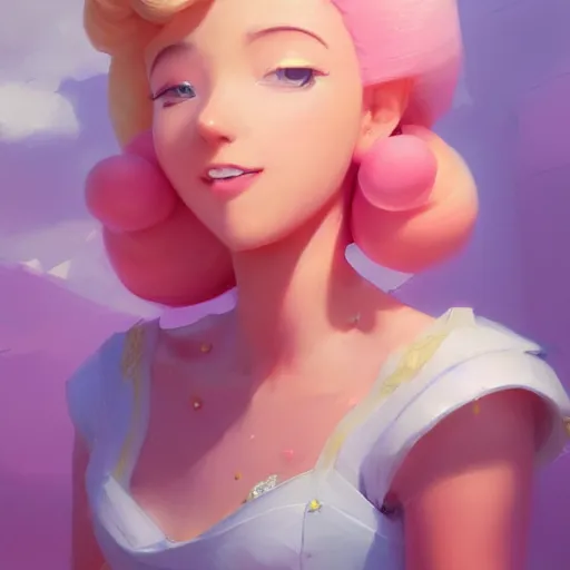 Image similar to painted portrait of princess peach, fantastically pastel colors, octane render, matte painting concept art, official fanart behance hd artstation by jesper elsing, by rhads and makoto shinkai and lois van baarle and ilya kuvshinov and rossdraws