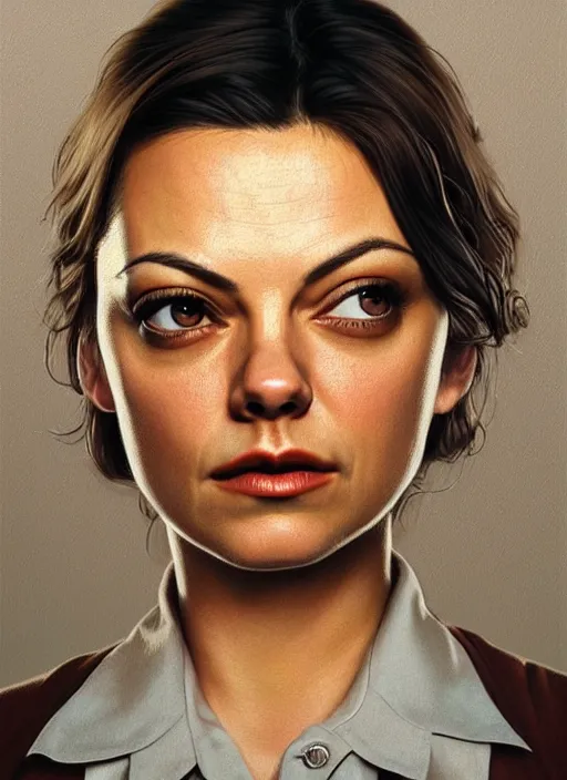 Prompt: twin peaks movie poster art, portrait of mila kunis, from scene from twin peaks, clean, simple illustration, nostalgic, domestic, highly detailed, digital painting, artstation, concept art, smooth, sharp focus, illustration, artgerm, donato giancola, joseph christian leyendecker, wlop