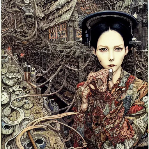 Image similar to portrait painted in jacek yerka style drawn by vania zouravliov and takato yamamoto, inspired by cyberpunk, intricate acrylic gouache painting, high detail, sharp high detail, artstation, manga and anime