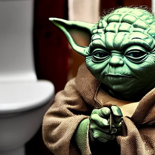 Prompt: Yoda emerging from a toilet