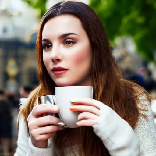 Prompt: stunningly beautiful girl drinking coffee in moscow