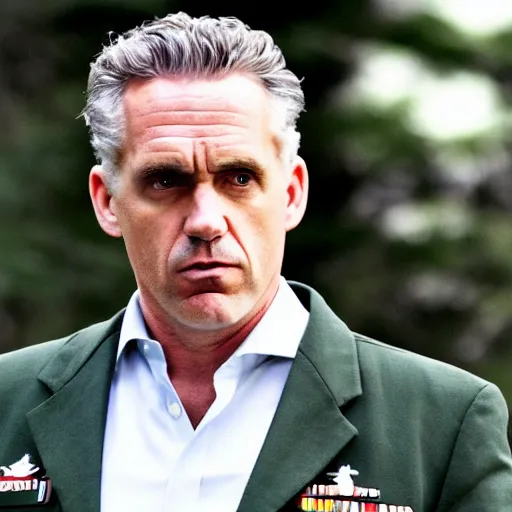 Image similar to Jordan Peterson Wermacht General, doing an angry pitch