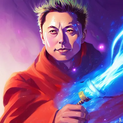 Image similar to anime portrait of Elon Musk as a shaman yedi using dark force to eliminate trump as an anime antagonist by Stanley Artgerm Lau, WLOP, Rossdraws, James Jean, Andrei Riabovitchev, Marc Simonetti, and Sakimichan, trending on artstation