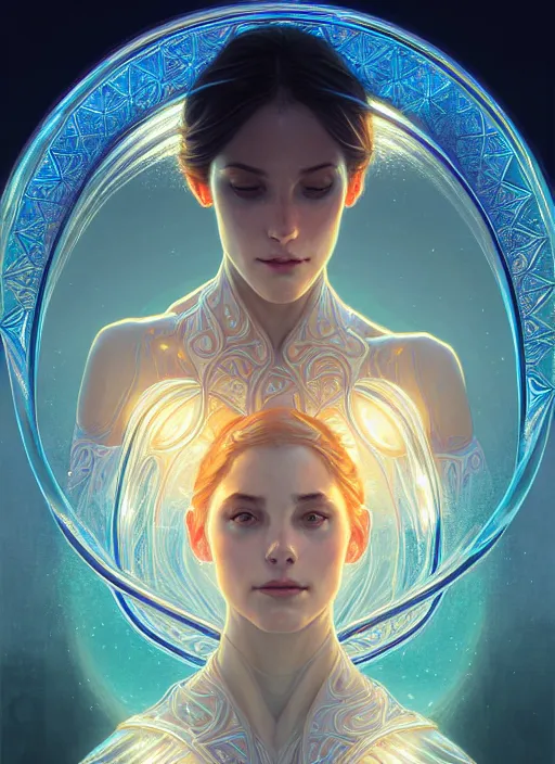 Image similar to symmetry!! portrait of water, glowing lights!! intricate elegant, highly detailed, digital painting, artstation, concept art, smooth, sharp focus, illustration, art by artgerm and greg rutkowski and alphonse mucha