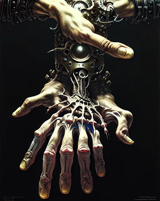 Image similar to human hand anatomy for artists fantasy character portrait, ultra realistic, cinematic, concept art, wide angle, intricate details, hologram, highly detailed by greg rutkowski, aaron horkey, gaston bussiere, craig mullins, simon bisley, arthur rackham