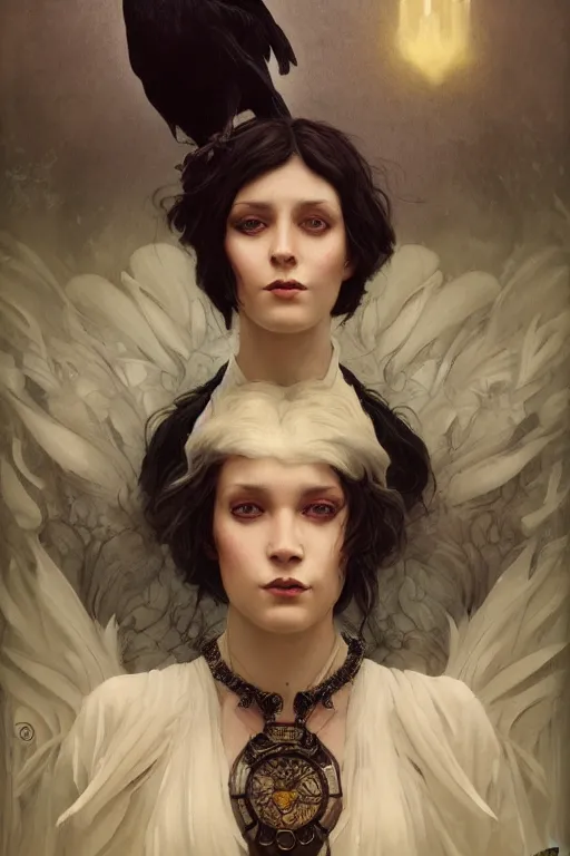 Image similar to a portrait of the Raven Queen, bored, illustration, dramatic lighting, soft details, painting oil on canvas, art nouveau, octane render, HDR, 4k, 8k, HD, by Edmund Blair Leighton, Brom, Charlie Bowater, trending on artstation, faces by Tom Bagshaw, Sargent