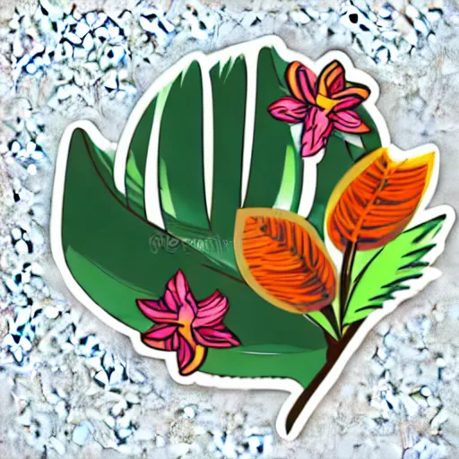 Image similar to crazy svg sticker art of a tamal and a tropical flower, View, svg illustration, Sticker Art