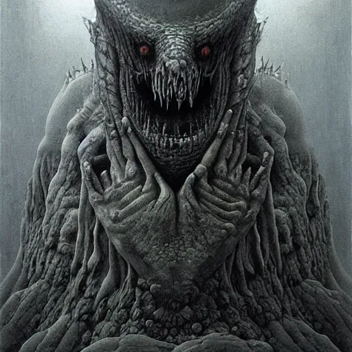 Image similar to creepy monster, fantasy art, by zdzisław Beksiński, dark, digital art