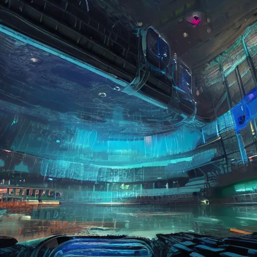 Prompt: cyberpunk underwater colosseum