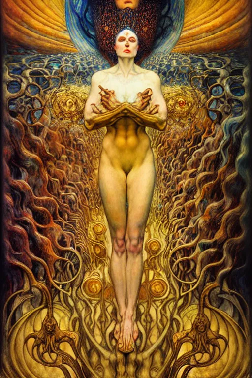 Image similar to Divine Chaos Engine by Karol Bak, Jean Delville, William Blake, Gustav Klimt, and Vincent Van Gogh, symbolist, visionary