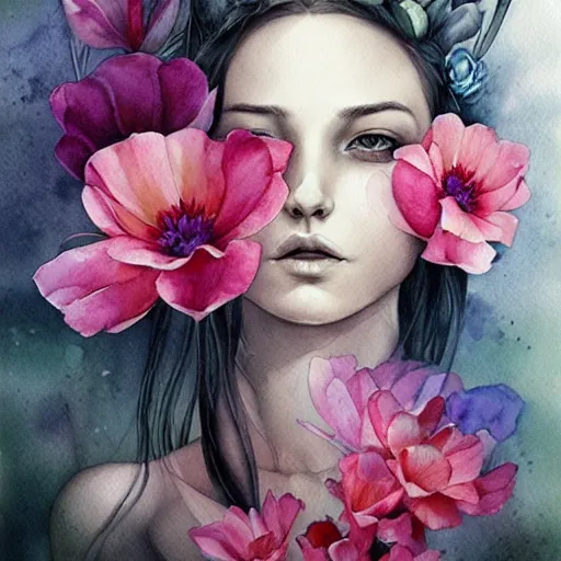 Image similar to watercolor flower by anna dittmann, by marco mazzoni