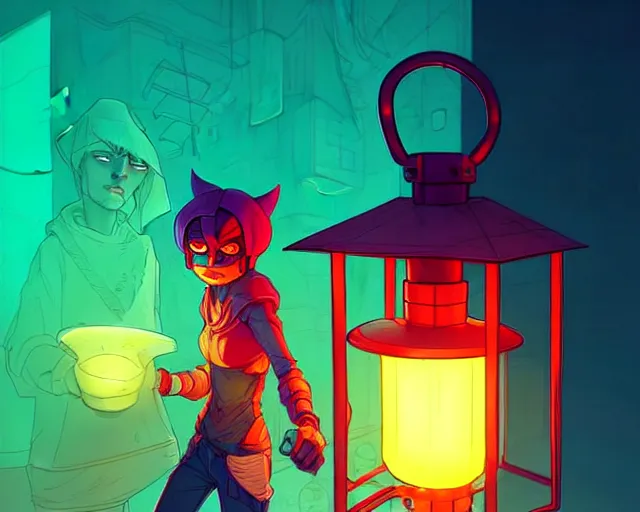 Image similar to cell shaded cartoon of a lantern lighting a dark corridor, loud colors, post grunge, concept art by josan gonzales and wlop, highly detailed, sharp focus, Trending on Artstation, HQ, deviantart, art by artgem