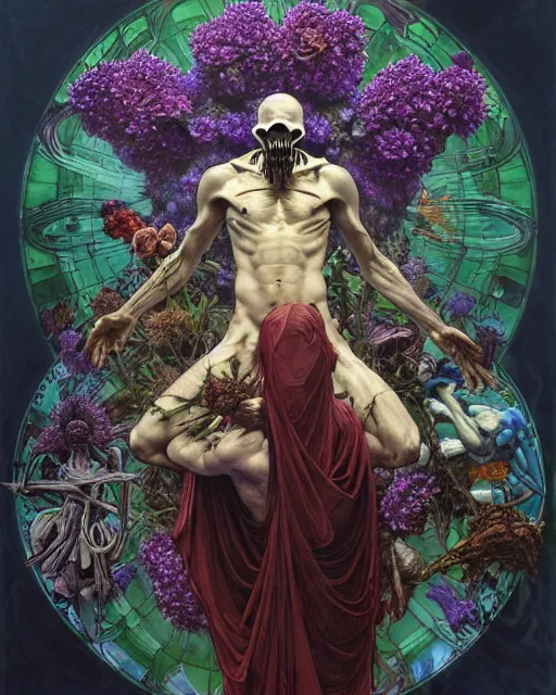 Image similar to the platonic ideal of flowers, rotting, insects and praying of cletus kasady ultimate carnage thanos dementor wild hunt doctor manhattan chtulu nazgul mandala davinci, d & d, fantasy, ego death, detailed, intricate, hyperrealism, intense, scary, decay, dmt, art by artgerm and greg rutkowski and alphonse mucha