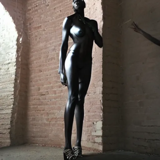 Prompt: beautiful African female cyborg with ultra realistic body sculpted by Richard Serra from Venus