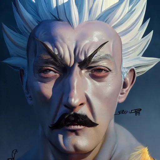 Image similar to salvador dali super saiyan, cinematic lighting, highly detailed, concept art, art by wlop and artgerm and greg rutkowski, masterpiece, trending on artstation, 8 k