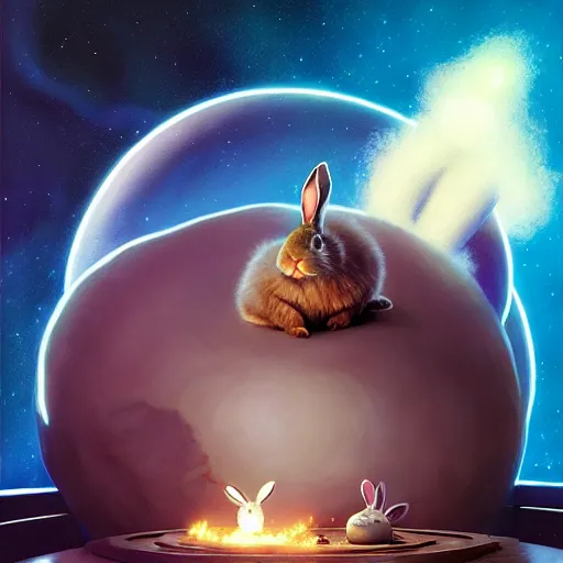 Image similar to hyper realistic, space balls the movie, portrait of a mega derpy john candy, big chungus, with bunny ears, stoned, by greg rutkowski, scott m fischer, artgerm, loish, slight glow, atmospheric, anne stokes, alexandros pyromallis