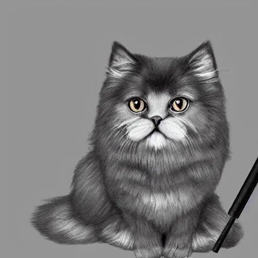 Prompt: a hyper realistic portrait of the persian cat. the persian cat has a determined expression and is holding a bazooka. highly detailed and trending on art station.