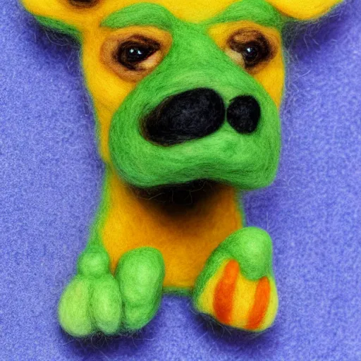 Prompt: a needle felting of Scooby Doo, 4K image, highly detailed.