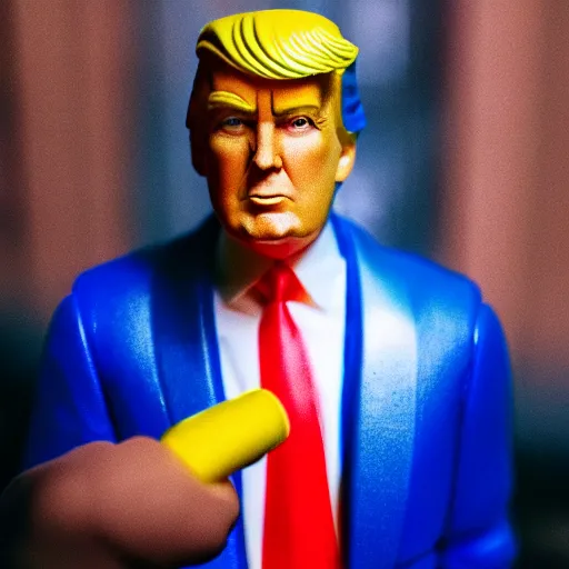 Image similar to close up of donald trump 8 0 s plastic action figure in its original box, dslr photo