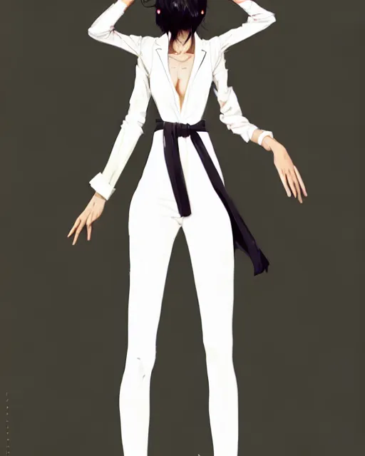 Image similar to a ultradetailed full body portrait of a woman dressed in a white shirt with a tie, by conrad roset, greg rutkowski and makoto shinkai trending on artstation