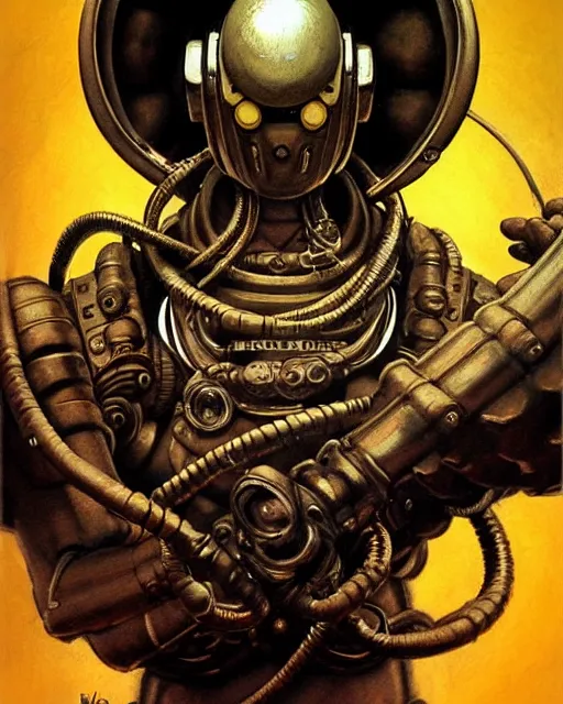 Image similar to zenyatta from overwatch, heavey metal magazine cover, character portrait, portrait, close up, concept art, intricate details, highly detailed, in the style of frank frazetta, r. giger, esteban maroto, richard corben, pepe moreno, matt howarth, stefano tamburini, tanino liberatore, luis royo and alex ebel