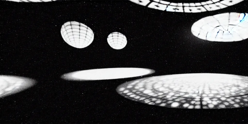 Image similar to low angle shot of a space port at dawn, nouvelle vague set design by Jugendstil, in the style of Stanley Kubrick, shot on film, grainy, hyperrealistic, b&w