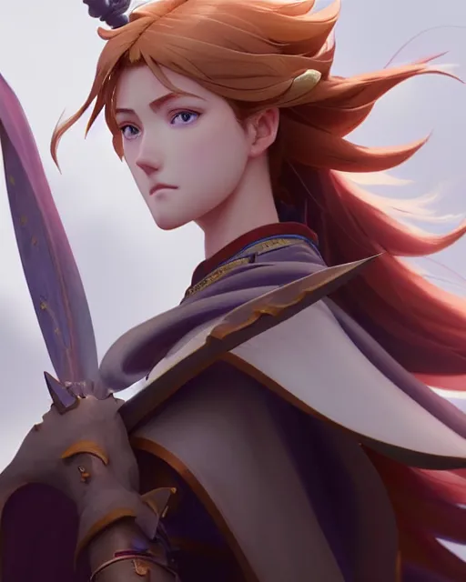 Image similar to azctec warrior, katherine mcnamara, detailed perfect face, exquisite details, fire magic, mid view, design on a white background, by studio muti, greg rutkowski makoto shinkai takashi takeuchi studio ghibli