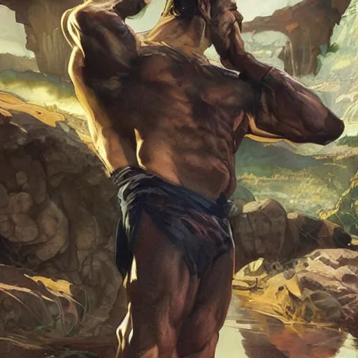 Image similar to gigachad flexing his muscles, highly detailed, digital painting, artstation, concept art, smooth, sharp focus, illustration, art by artgerm and greg rutkowski and alphonse mucha