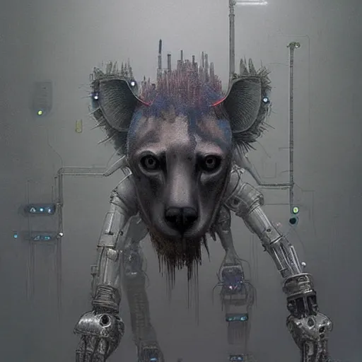 Image similar to cyberpunk robot hyena beksinski style